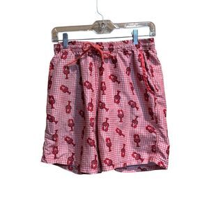 Mr. Swim Gingham Lobster Swim Trunks Orange Red Mesh Beach Size Large